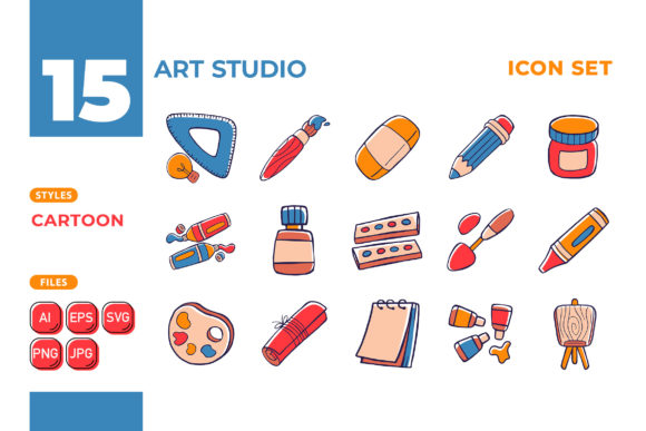 Art Studio Icon Set Cartoon Style 01: A Creative Toolkit