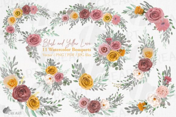 Blush Pink and Yellow Flower Bouquets for Design
