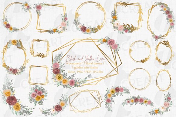 Elevating Design Projects with Blush and Yellow Roses in Golden Frames