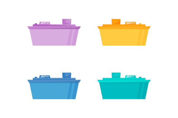 Elevating Digital Hospitality with a Colorful Reception Desk Flat Object Set
