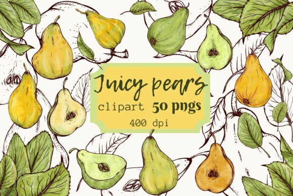 Juicy Pears Bright Fruits: Elegant Digital Art for Creators